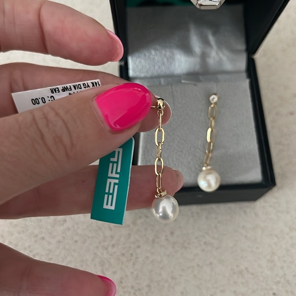 $1,860 New EFFY 14K Yellow Gold, 8MM Freshwater Pearl & Diamond Drop Earrings - Picture 12 of 14